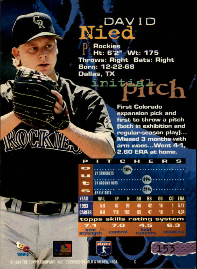 1994 Stadium Club Baseball Part 1 Main Set Card #1-250 - Picture 307 of 501