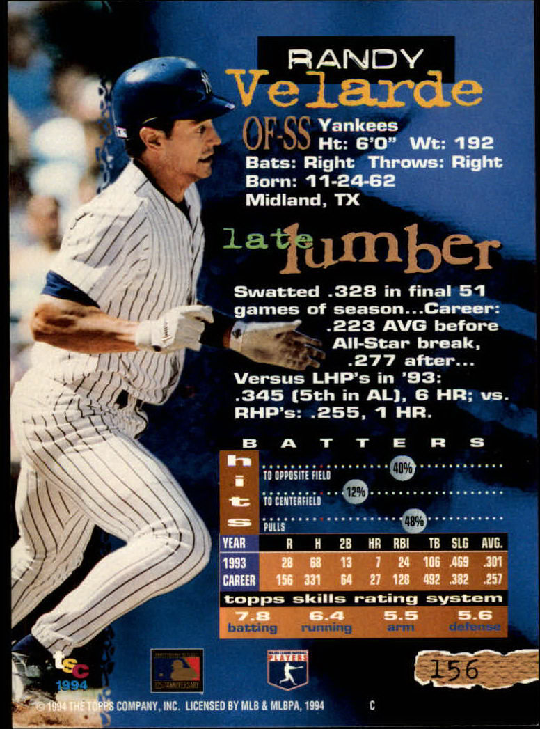 1994 Stadium Club Baseball Part 1 Main Set Card #1-250 - Picture 313 of 501