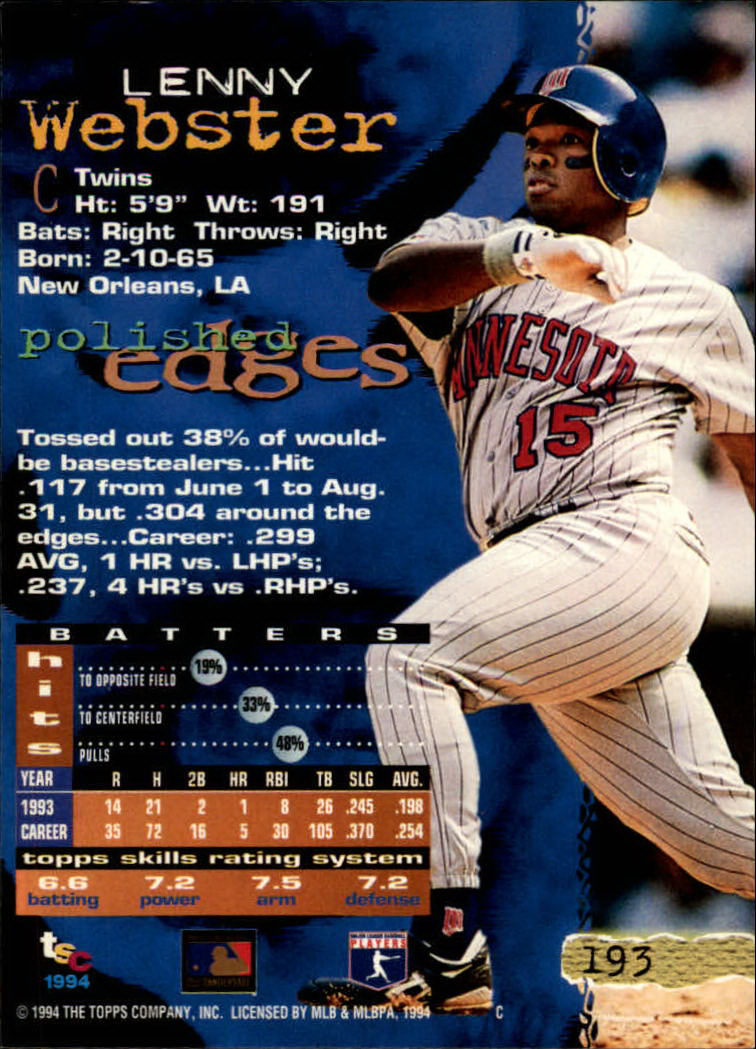 1994 Stadium Club Baseball Part 1 Main Set Card #1-250 - Picture 387 of 501