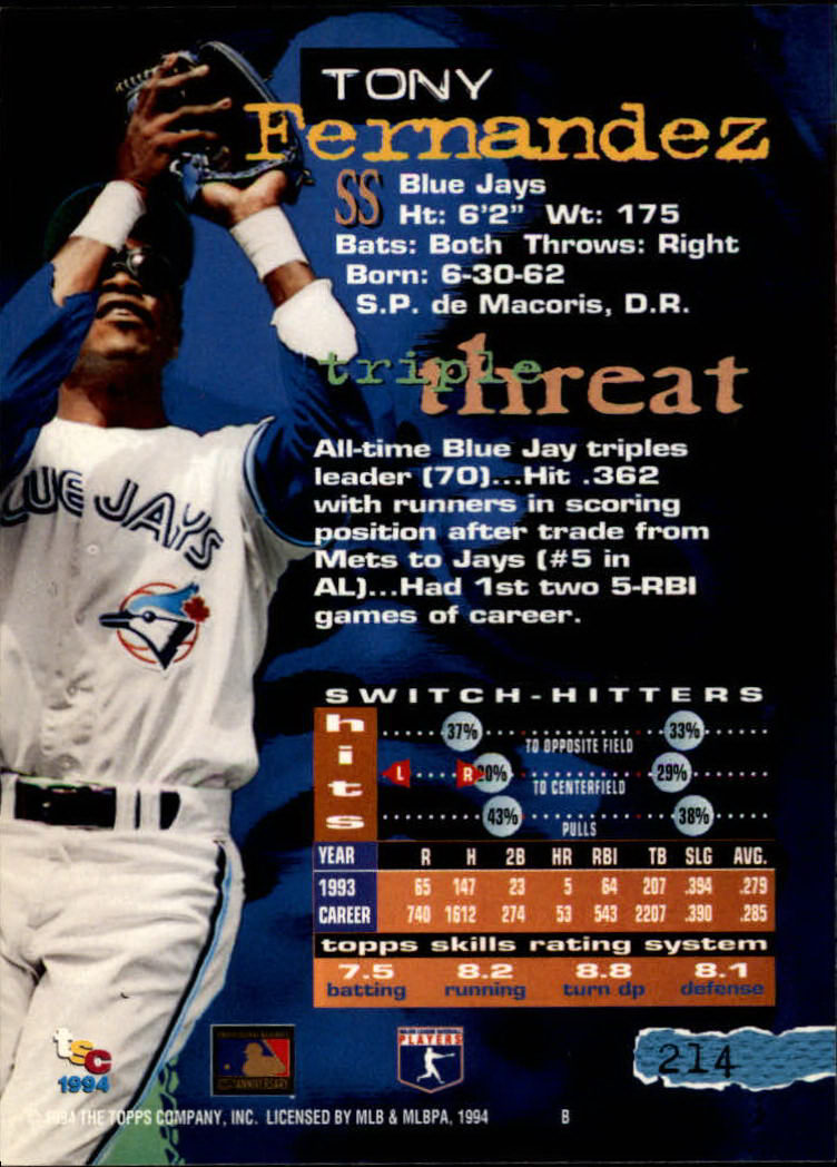 1994 Stadium Club Baseball Part 1 Main Set Card #1-250 - Picture 429 of 501
