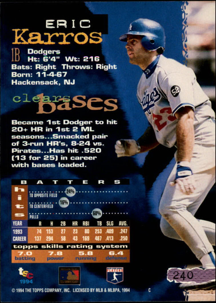 1994 Stadium Club Baseball Part 1 Main Set Card #1-250 - Picture 481 of 501