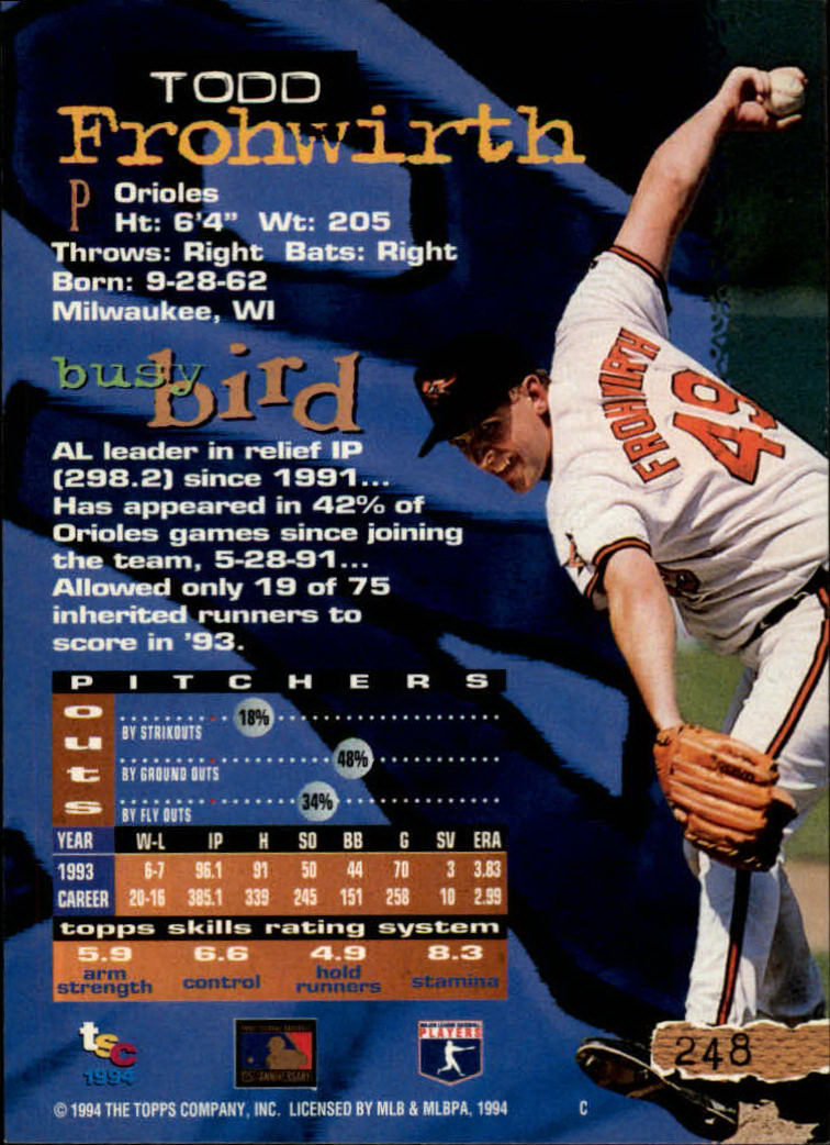 1994 Stadium Club Baseball Part 1 Main Set Card #1-250 - Picture 497 of 501