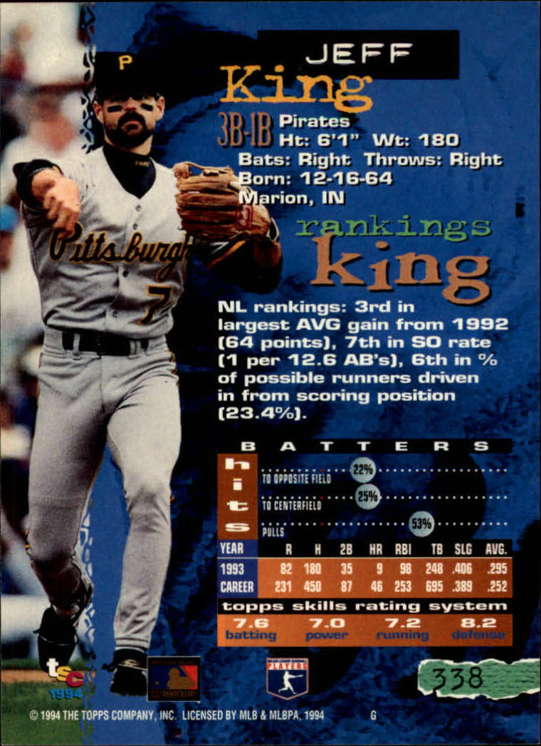 1994 Stadium Club #338 Jeff King back image