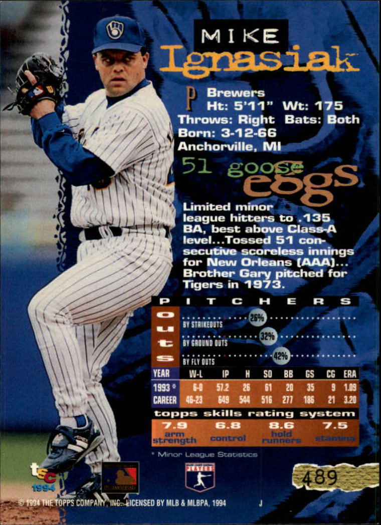 1994 Stadium Club #489 Mike Ignasiak - NM-MT