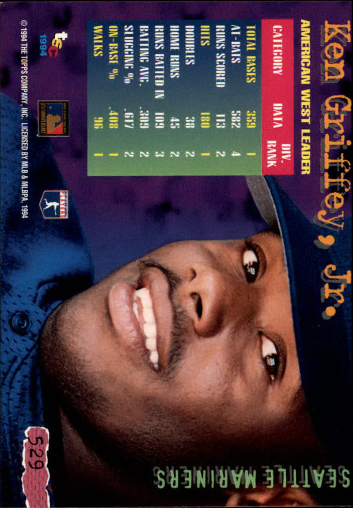 1994 Stadium Club #529 Ken Griffey Jr. DL back image