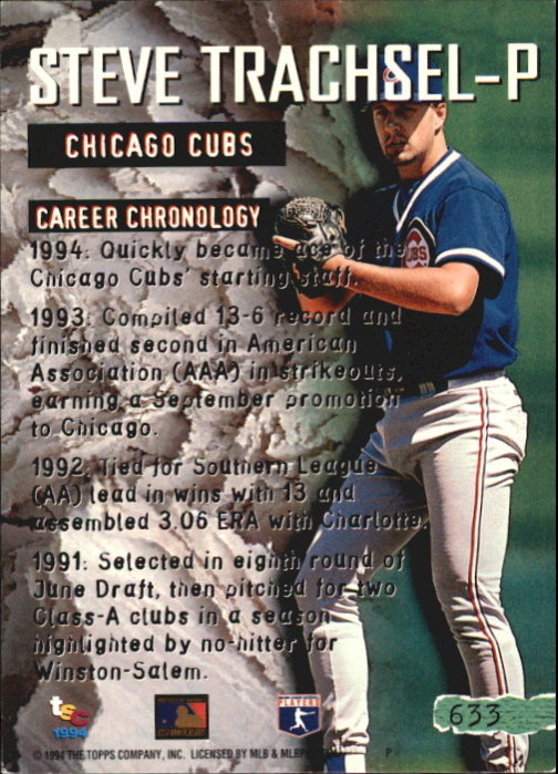 1994 Stadium Club First Day Issue #633 Steve Trachsel RR back image