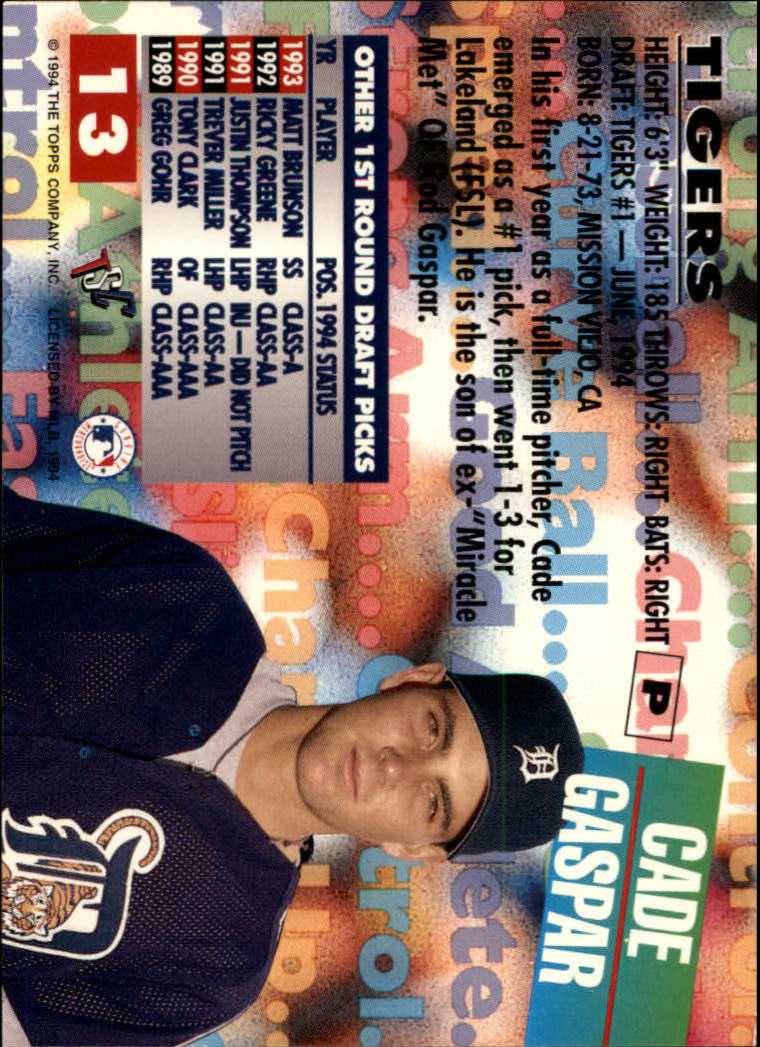 1994 Stadium Club Draft Picks #13 Cade Gaspar XRC back image