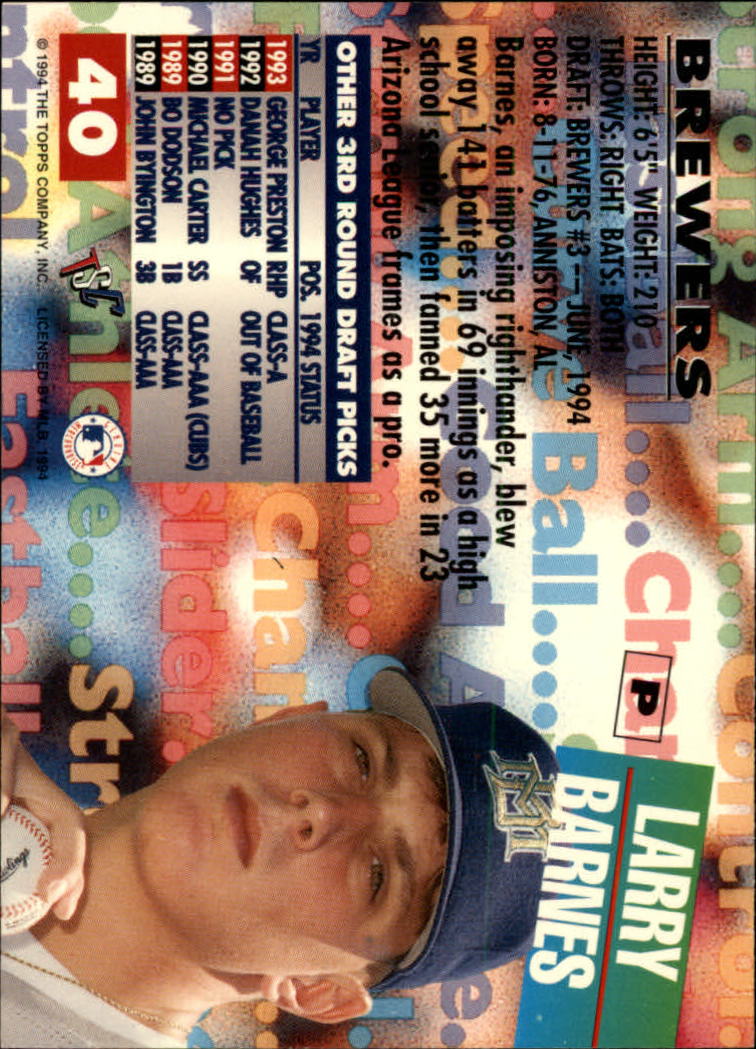 1994 Stadium Club Draft Picks #40 Larry Barnes XRC back image