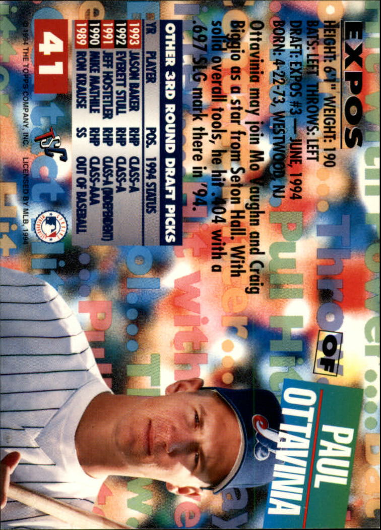 1994 Stadium Club Draft Picks #41 Paul Ottavinia XRC back image