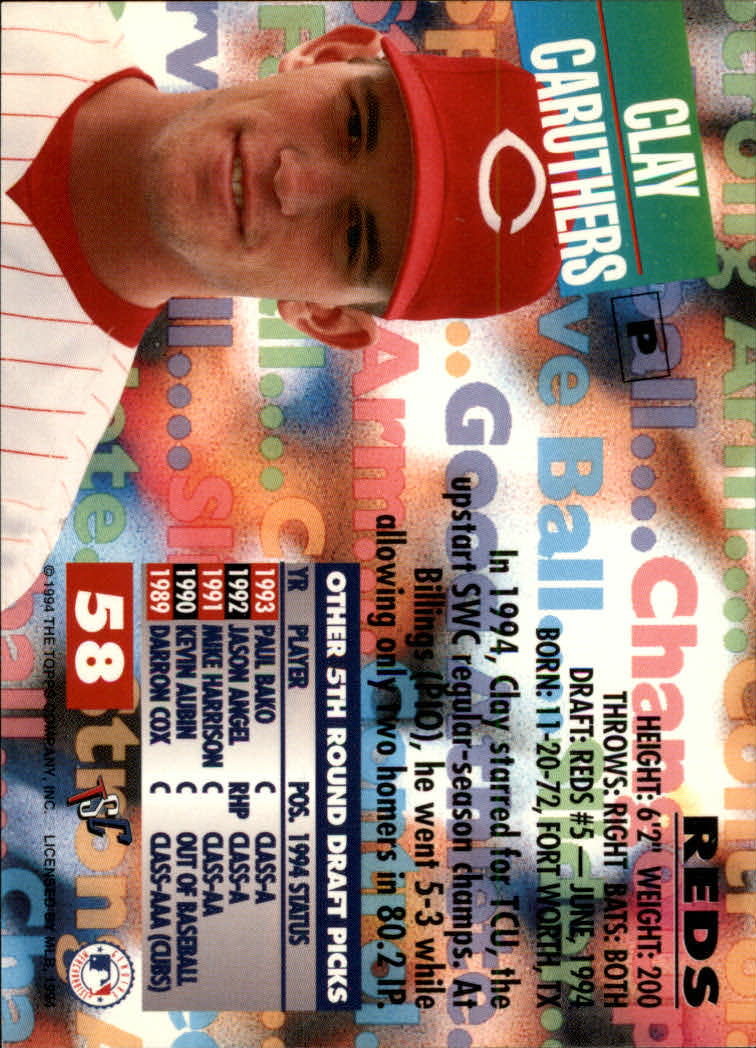 1994 Stadium Club Draft Picks #58 Clay Caruthers XRC back image