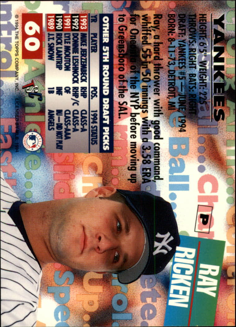 1994 Stadium Club Draft Picks #60 Ray Ricken XRC back image