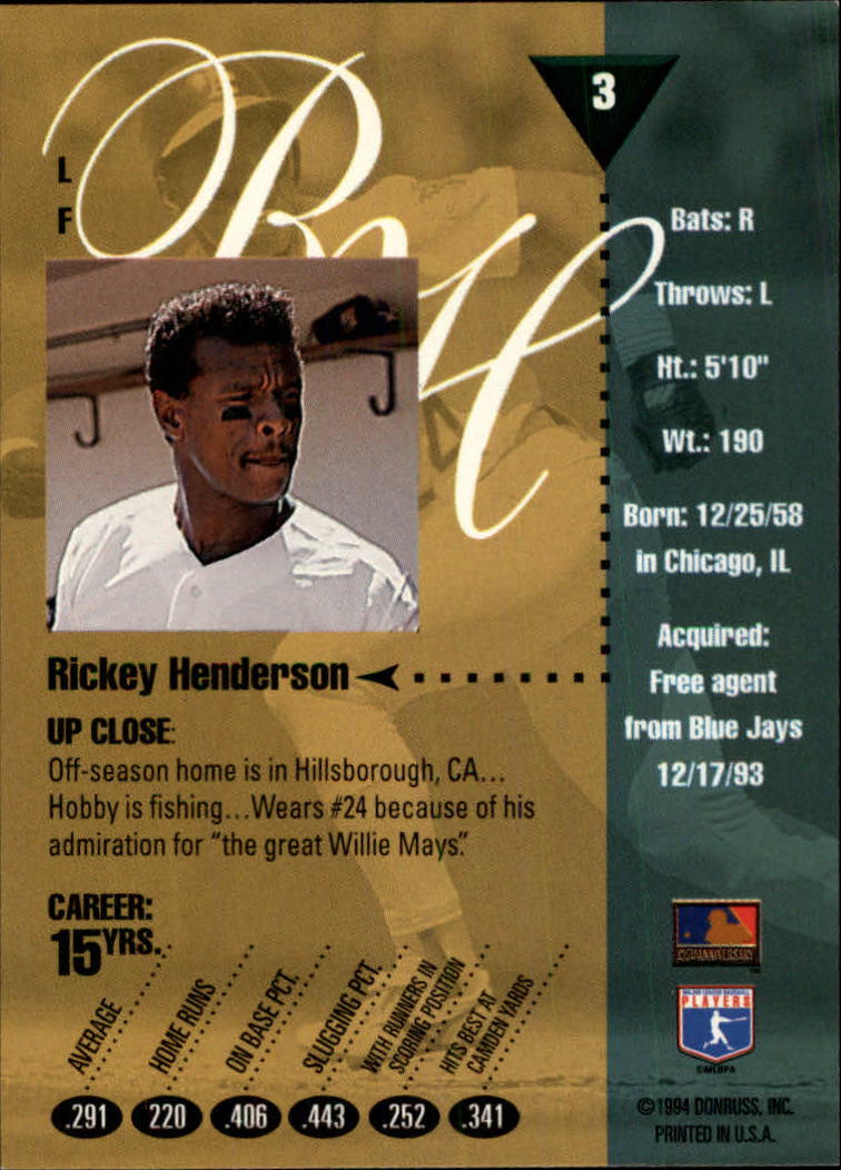 1994 Studio #3 Rickey Henderson back image