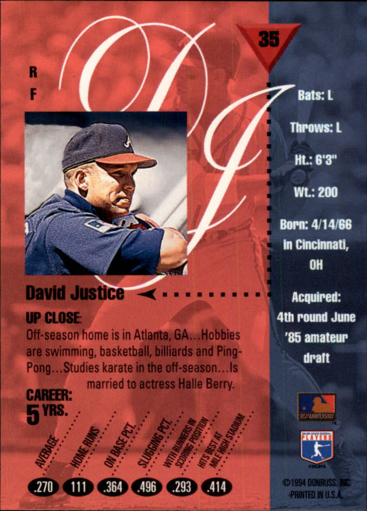 1994 Studio #35 David Justice back image