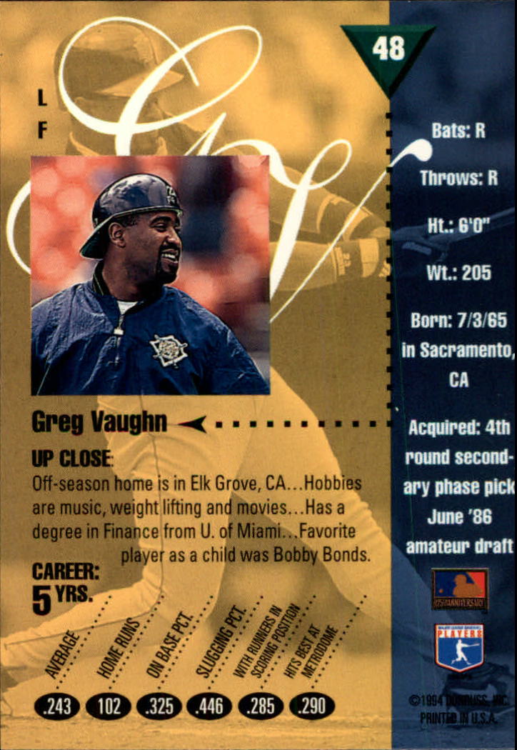 1994 Studio #48 Greg Vaughn back image