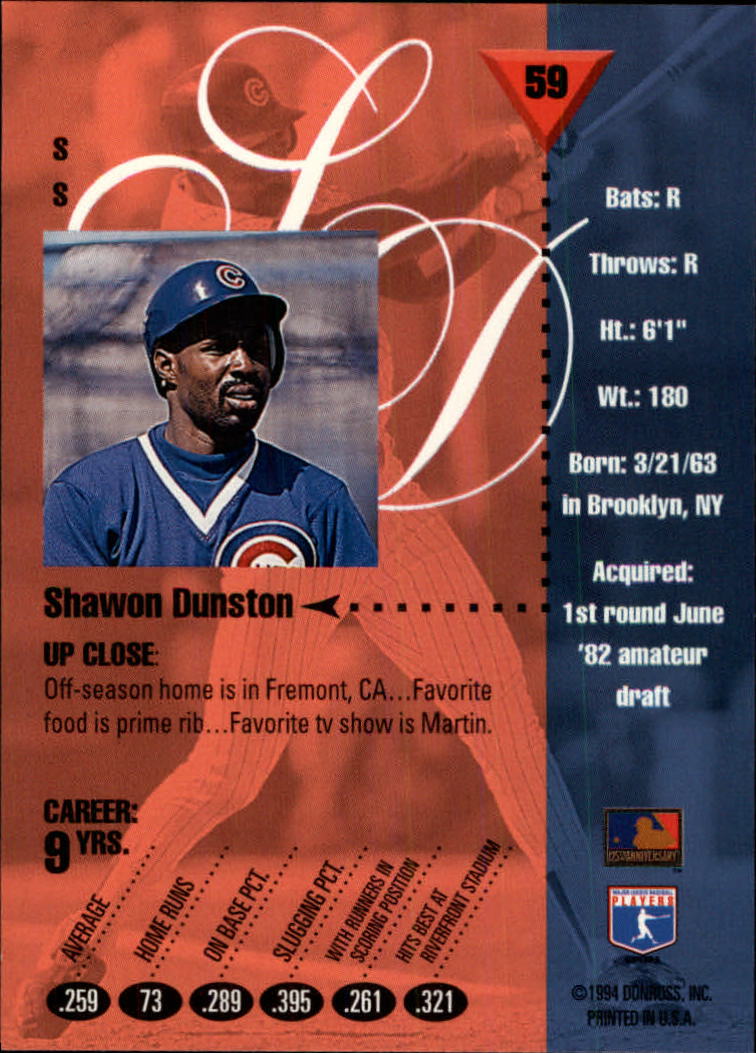 1994 Studio #59 Shawon Dunston back image