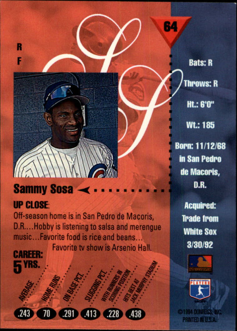 1994 Studio #64 Sammy Sosa back image
