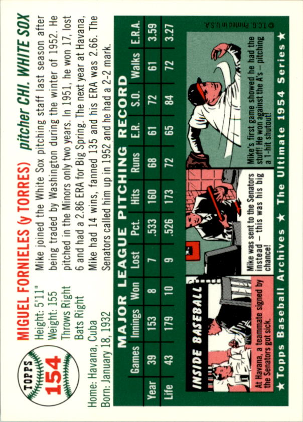 1994 Topps Archives '54 #154 Mike Fornieles back image