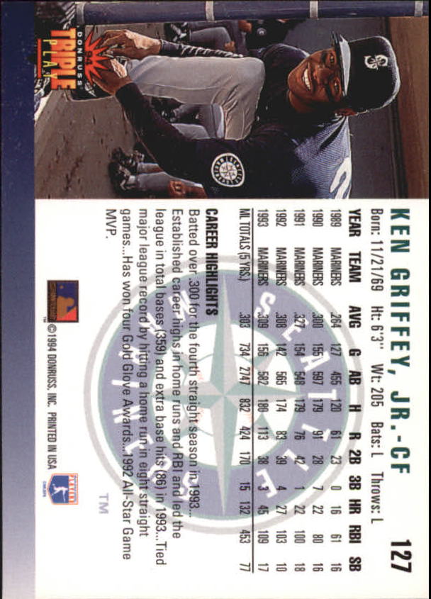 1994 Triple Play #127 Ken Griffey Jr. back image
