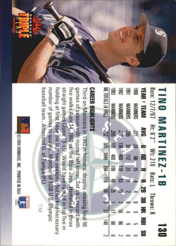 1994 Triple Play #130 Tino Martinez back image