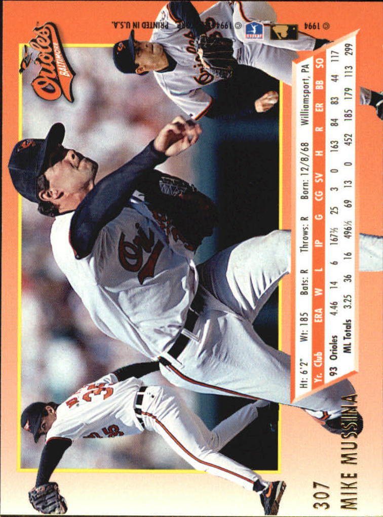 1994 Ultra #307 Mike Mussina back image
