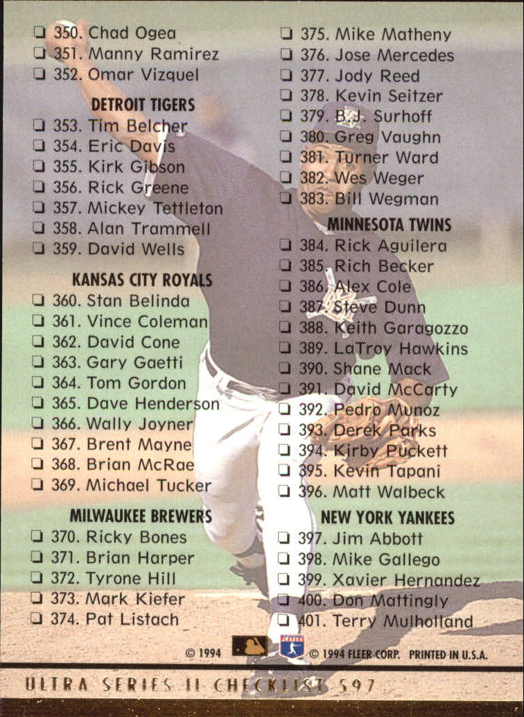 A0485- 1994 Ultra Baseball Karten 501-600 + Einsätze -du Pick- 15 + Gratis US - Bild 189 von 310