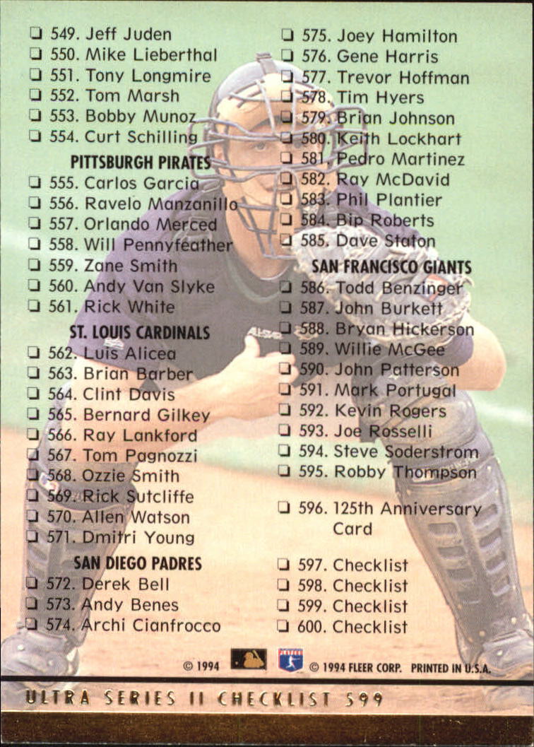 A0485- 1994 Ultra Baseball Karten 501-600 + Einsätze -du Pick- 15 + Gratis US - Bild 193 von 310