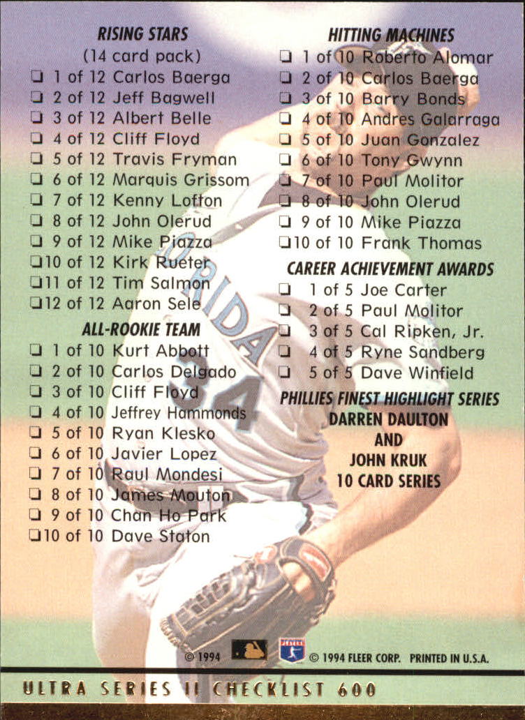 A0485- 1994 Ultra Baseball Karten 501-600 + Einsätze -du Pick- 15 + Gratis US - Bild 195 von 310