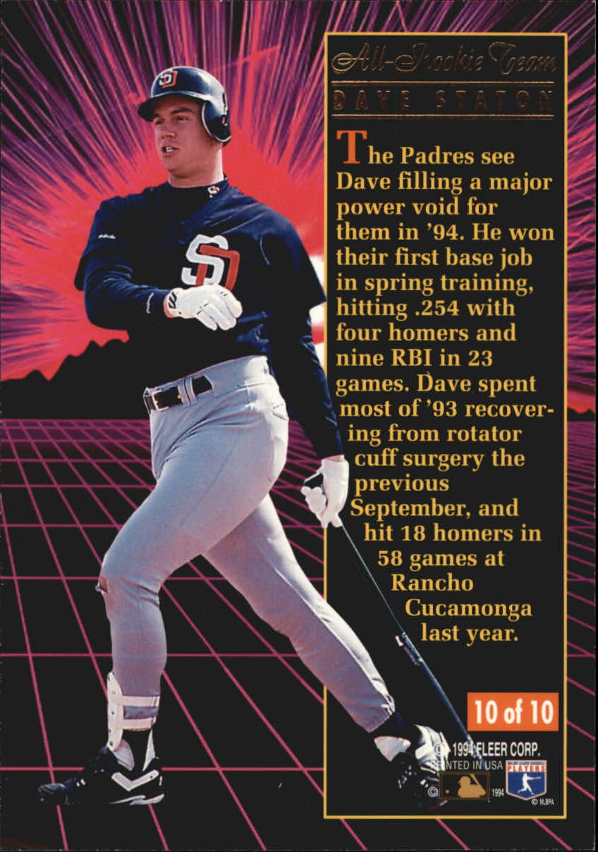 1994 Ultra All-Rookies Jumbo #10 Dave Staton back image