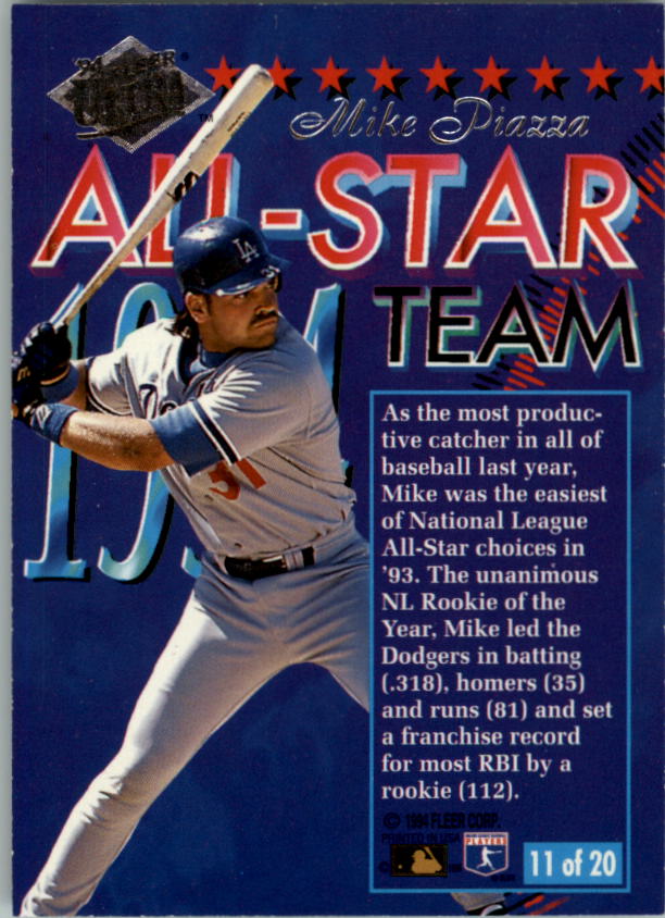 1994 Ultra All-Stars #11 Mike Piazza back image
