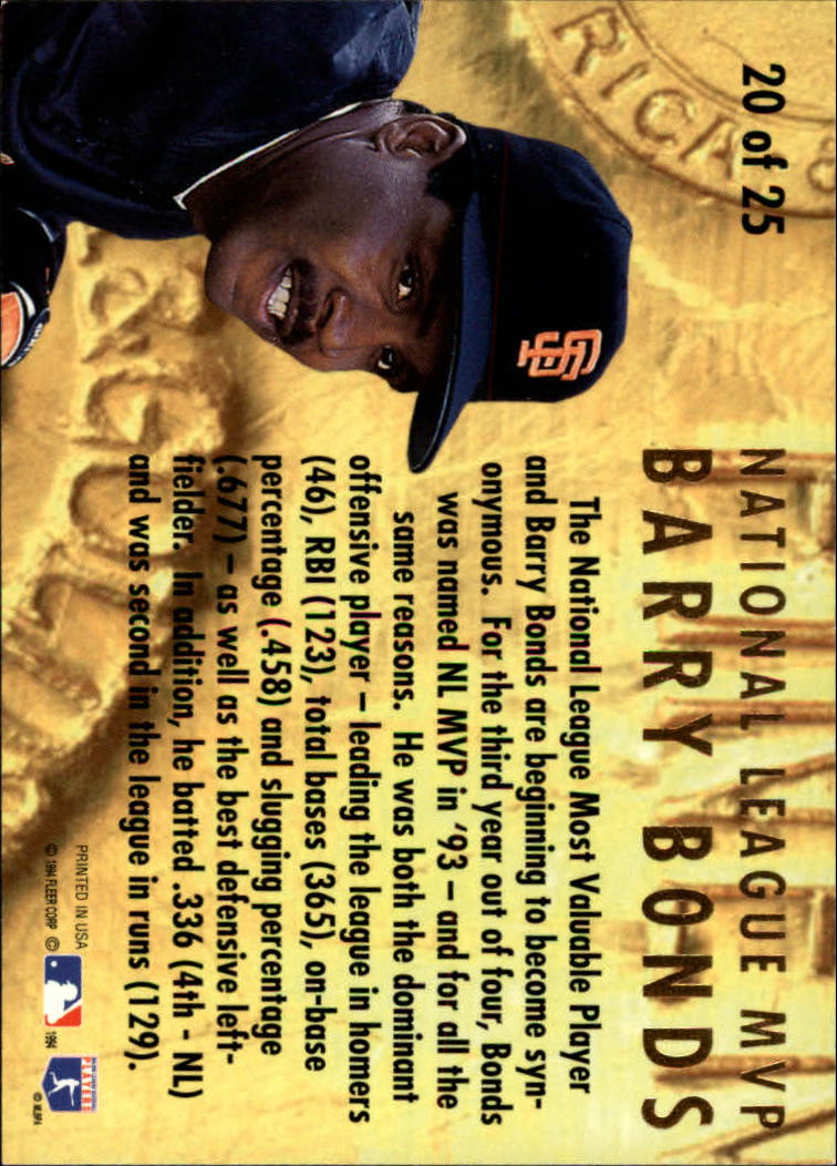 1994 Ultra Award Winners #20 Barry Bonds back image