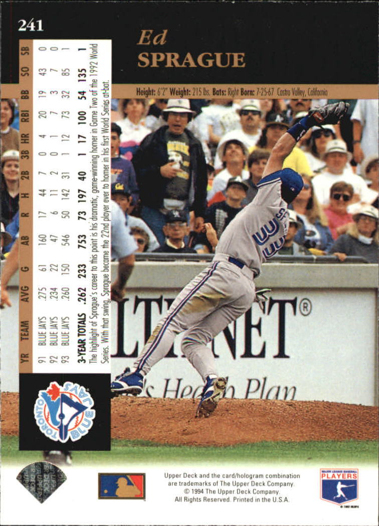 A2611- 1994 Upper Deck Baseball #s 212-421 +Rookies -You Pick- 15+ FREE US SHIP - Picture 55 of 383