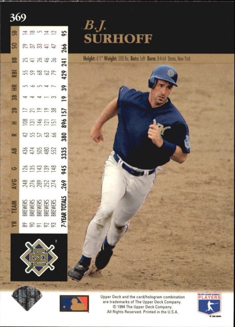 A2611- 1994 Upper Deck Baseball #s 212-421 +Rookies -You Pick- 15+ FREE US SHIP - Picture 283 of 383