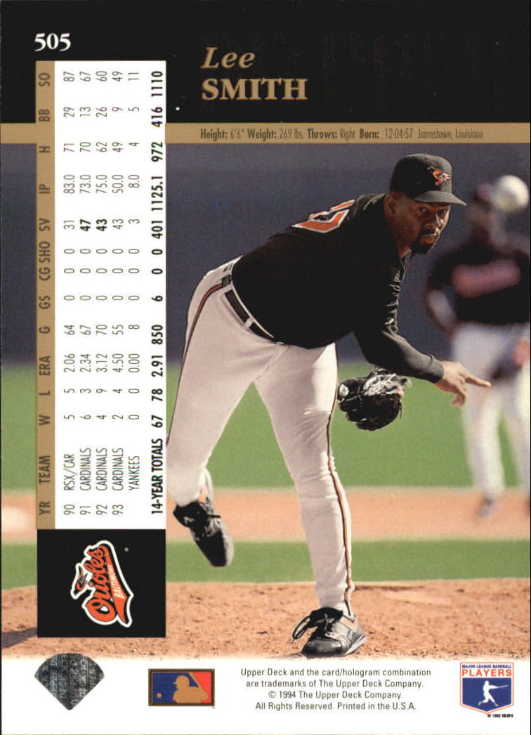1994 Upper Deck Electric Diamond #505 Lee Smith back image
