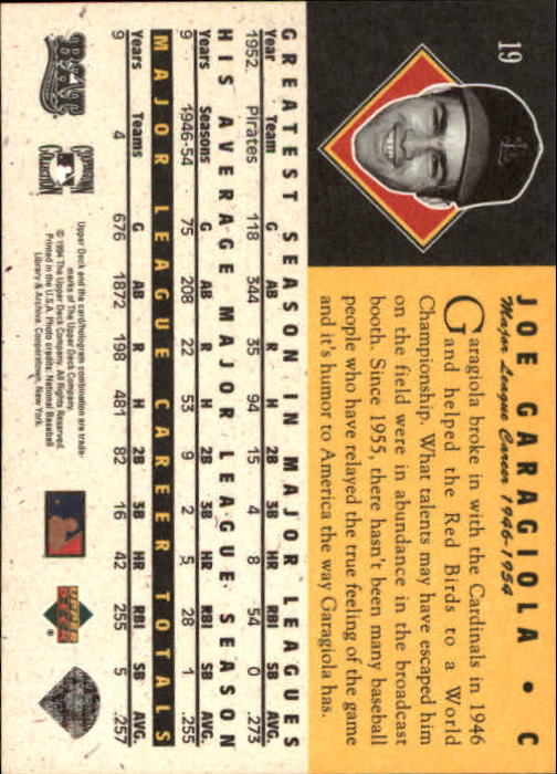 1994 Upper Deck All-Time Heroes #19 Joe Garagiola back image