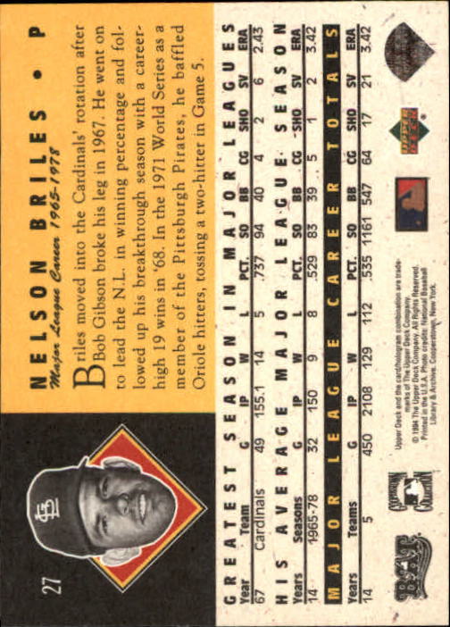 1994 Upper Deck All-Time Heroes #27 Nelson Briles back image