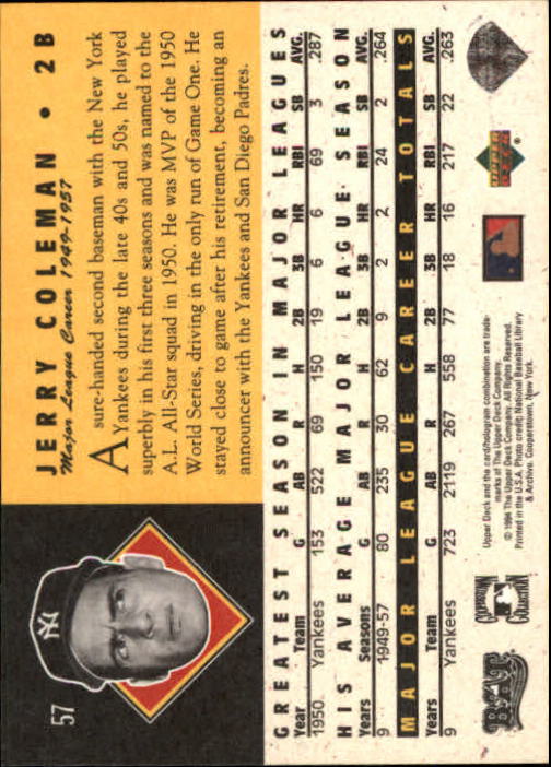 1994 Upper Deck All-Time Heroes #57 Jerry Coleman back image