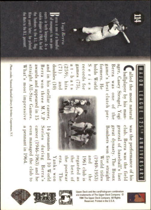 1994 Upper Deck All-Time Heroes #114 Yogi Berra ATH back image