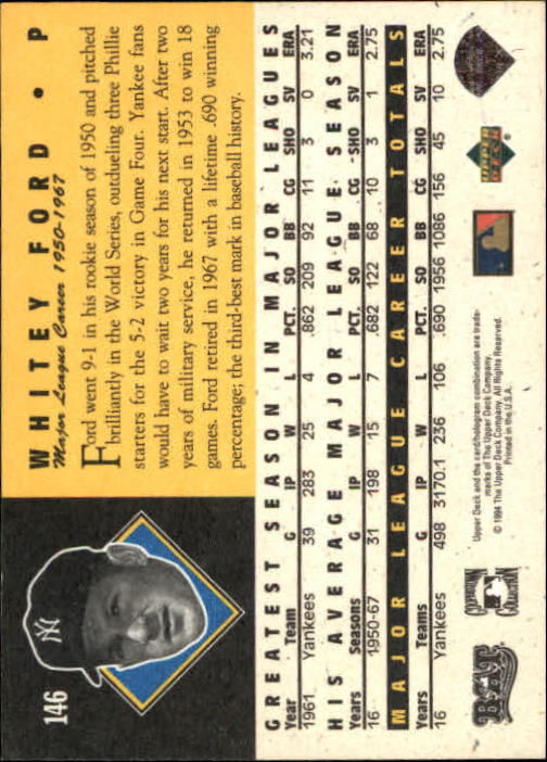 1994 Upper Deck All-Time Heroes #146 Whitey Ford back image