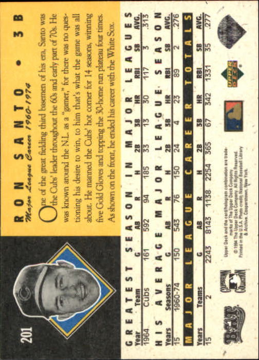 1994 Upper Deck All-Time Heroes #201 Ron Santo back image