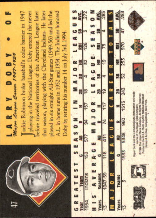 1994 Upper Deck All-Time Heroes 125th Anniversary #47 Larry Doby back image