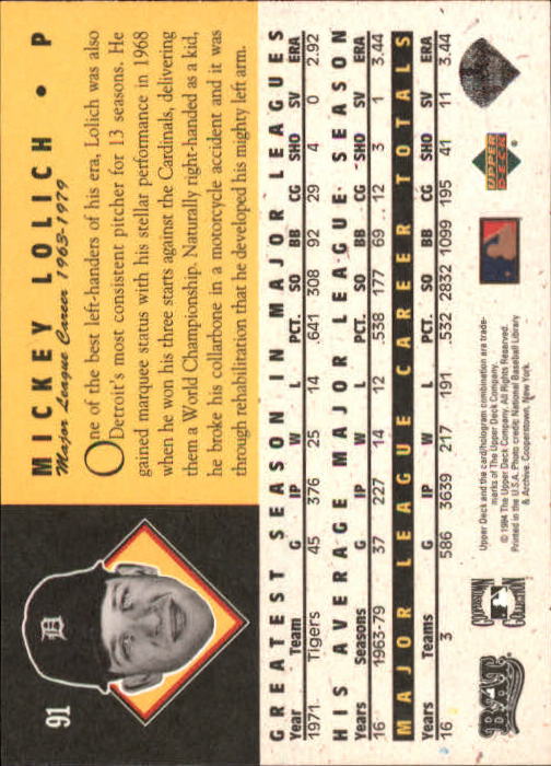 1994 Upper Deck All-Time Heroes 125th Anniversary #91 Mickey Lolich