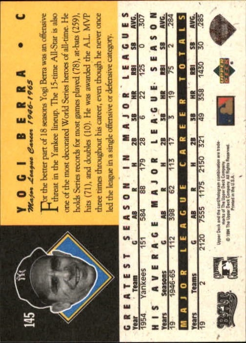 1994 Upper Deck All-Time Heroes 125th Anniversary #145 Yogi Berra