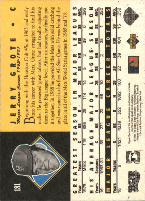 1994 Upper Deck All-Time Heroes 125th Anniversary #181 Jerry Grote back image
