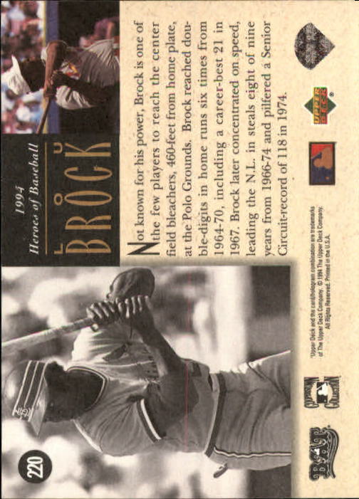 1994 Upper Deck All-Time Heroes 125th Anniversary #220 Lou Brock back image