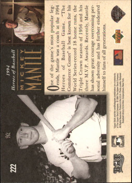 1994 Upper Deck All-Time Heroes 125th Anniversary #222 Mickey Mantle back image