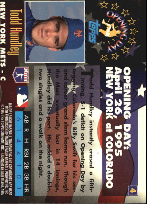 1995 Topps Opening Day #4 Todd Hundley back image