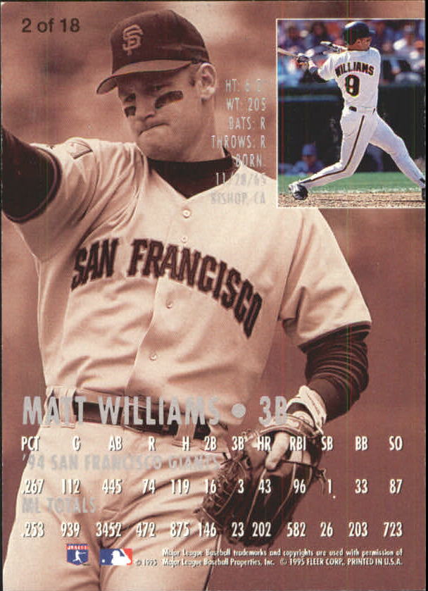 1995 National Packtime #2 Matt Williams back image