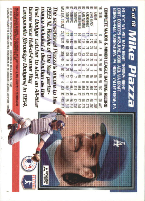 1995 National Packtime #5 Mike Piazza back image