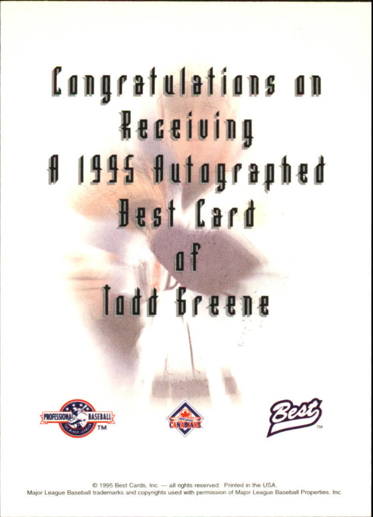 1995 Best Autographs #AU1 Todd Greene back image