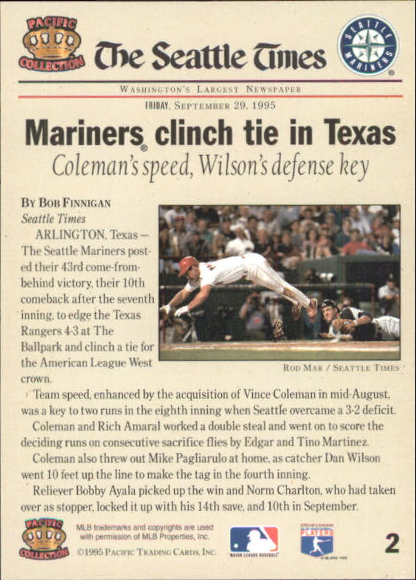 B6015 - 1995 Mariners Pacific Baseballkarte #S 1-50 -Sie wählen aus- 15+ KOSTENLOSER US-VERSAND - Bild 5 von 70